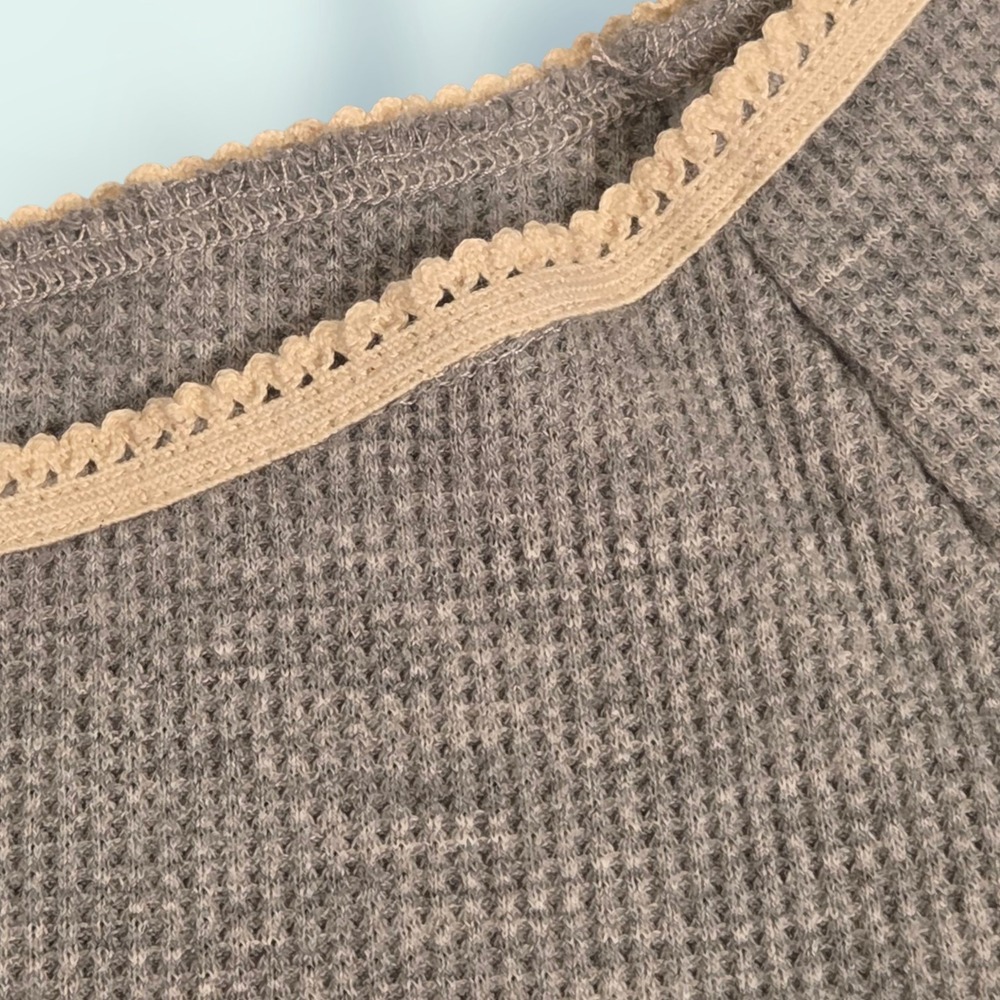 Art Class Kids Sz M (8)‎ Waffle Knit Tee With Lace Accents Cap Sleeves Gray NWT - Picture 3 of 7